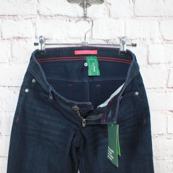 NWT! LL Bean Blue Dark Washed Low Rise Straight Leg Stretch Jeans 2 Pet - Picture 5 of 9